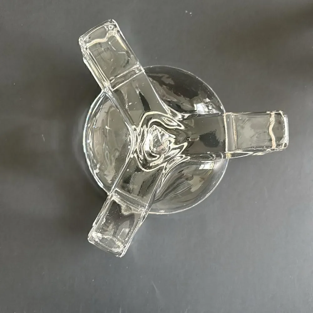Vintage Heavy Clear Glass 3 Footed Round Candle Holders Set of 2 Art Deco Style